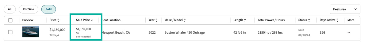 Sold Price Details screenshot