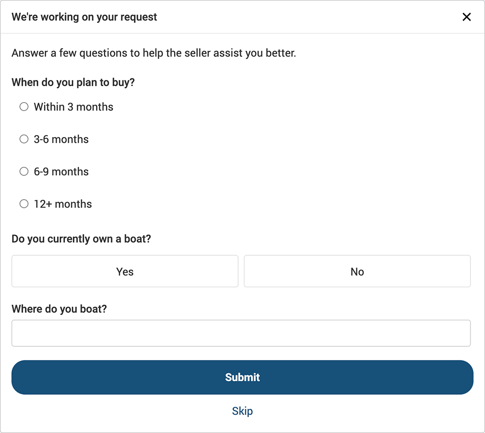 Post-Lead Questionnaire screenshot