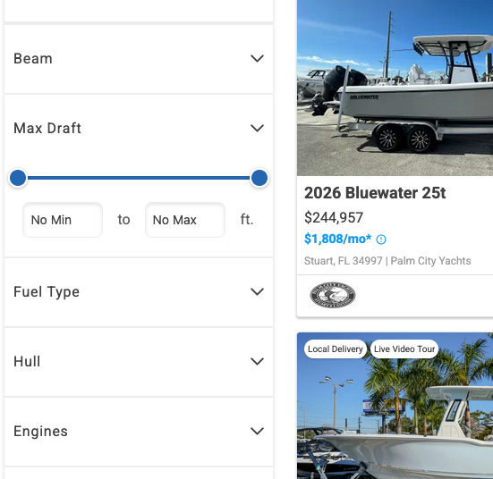 Boat Trader search filters
